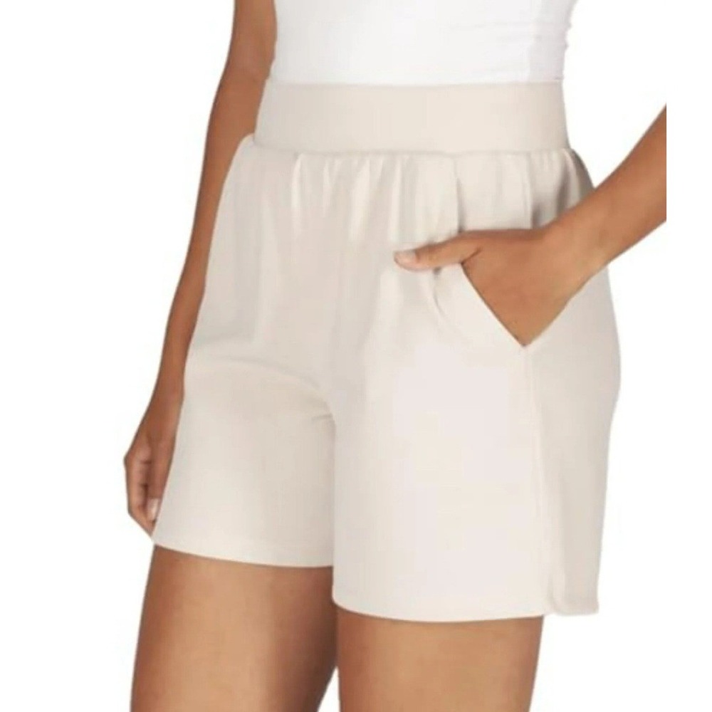 Lazypants Luxe Ivory High Rise Pull-On Soft Casual Shorts L Inseam 5" W Pockets